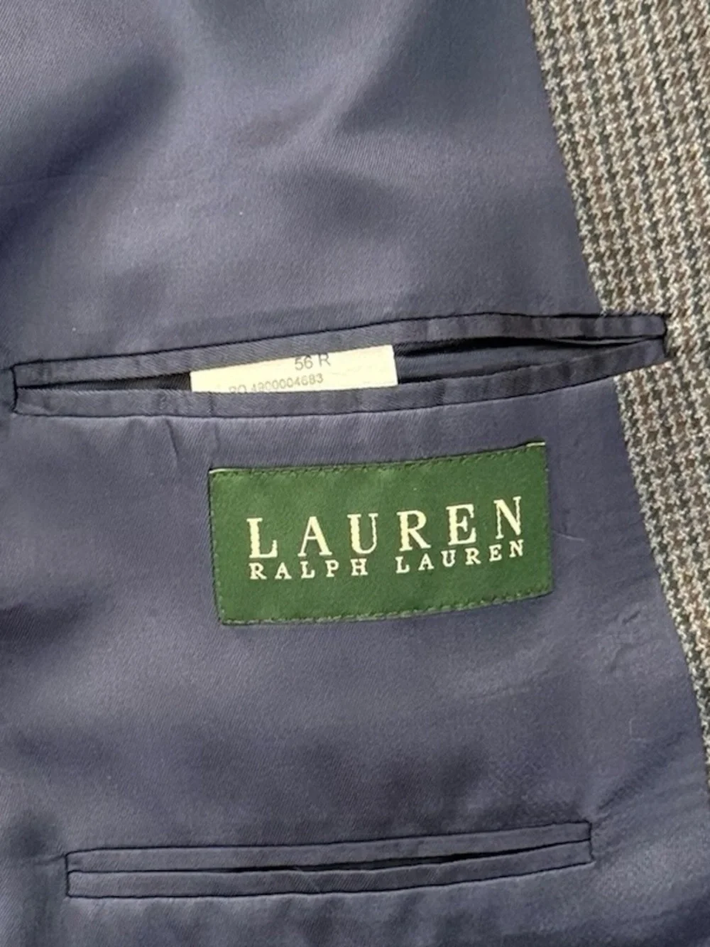 Lauren Ralph Lauren 56R Grey Blue Silk Wool Houndstooth Sport Coat Blazer Mexico